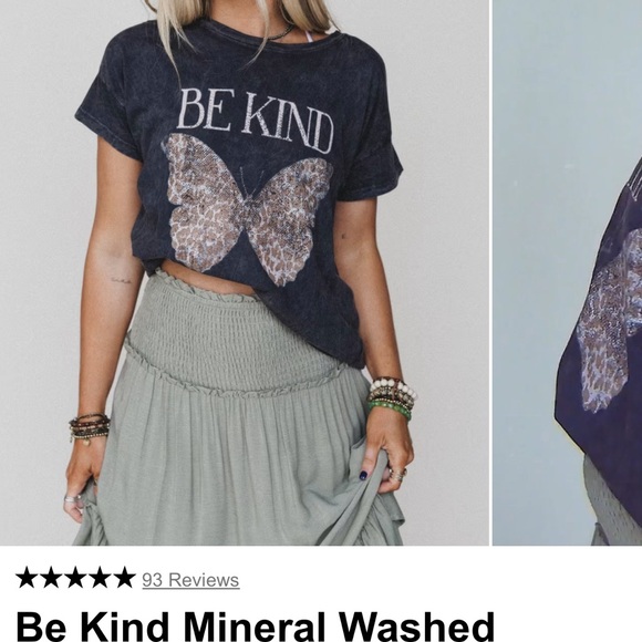 Three Bird Nest Tops - Three Bird Nest Be Kind Mineral Washed Butterfly Tee in Black and Brown